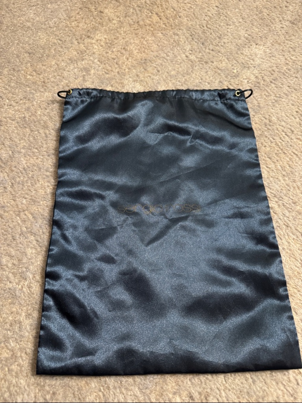 Black Satin Drawstring Dust Bag with Gold Logo